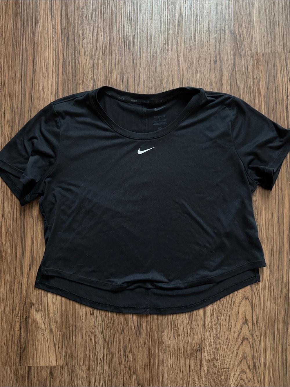 Nike Black Cropped Dri-FIT Tee with White Swoosh